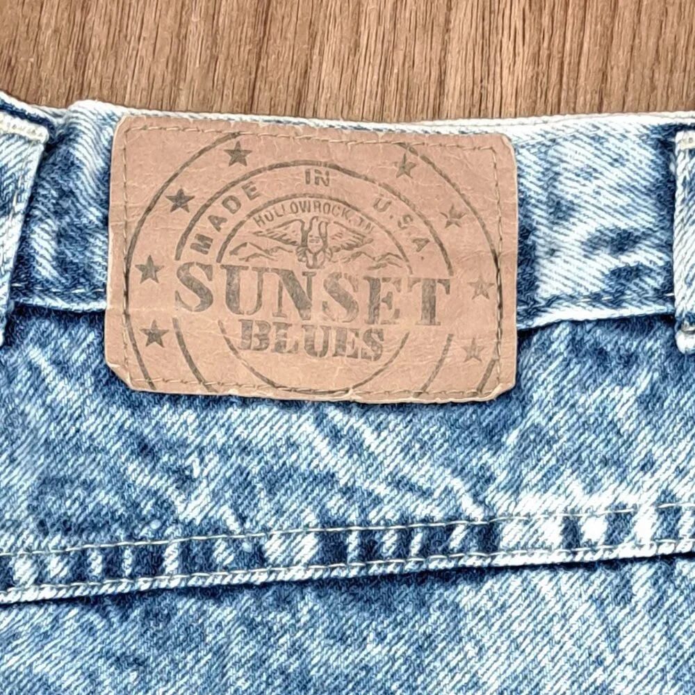Sunset Blues Vintage 80's Style Acid Wash Denim Midi Skirt Juniors Size 7